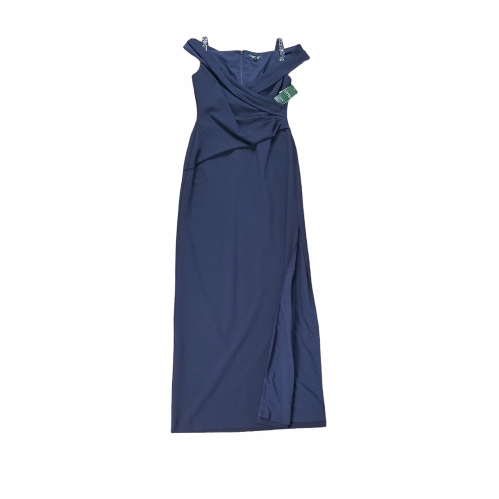 Ralph Lauren Women's Blue Beaded Cold-Shoulder‎ Sleeveless Gown Size 4